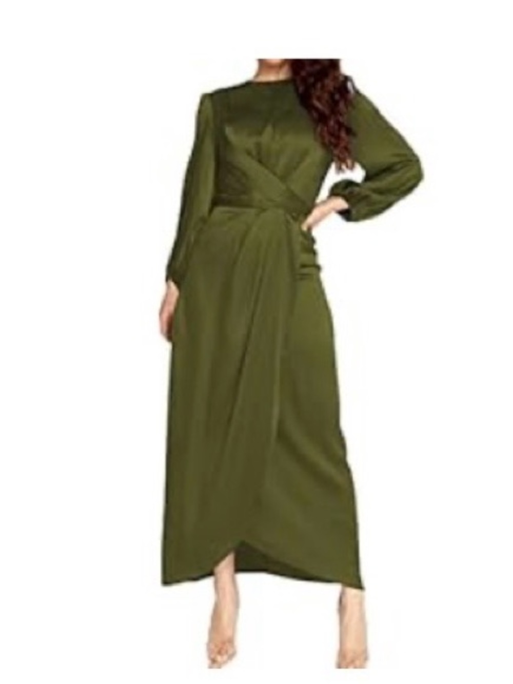 Olive Green Long Sleeve Wrap Maxi Dress